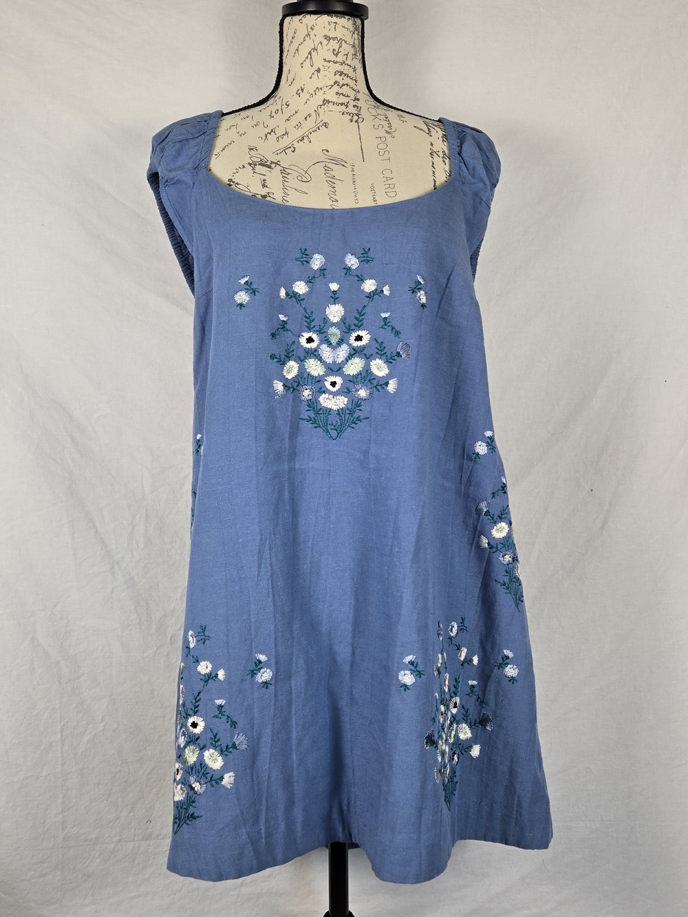 Free People Wildflower Embroidered Linen Blend Mini Dress - L